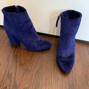 Who What Wear blue velvet booties